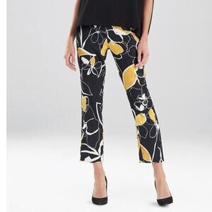 New Natori Cropped Floral Yellow and Black Dress Pants